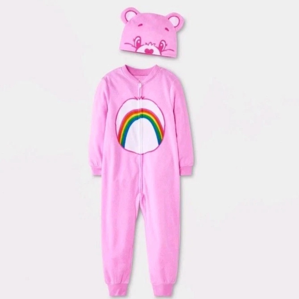 Care Bears Pink Fleece Pajama Set with‎ Hat 18 M Toddler Rainbow Belly Zip-Up